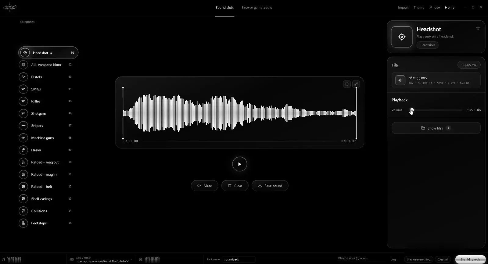 3112 Weapon Sound Packs — a headshot sound loaded into its slot