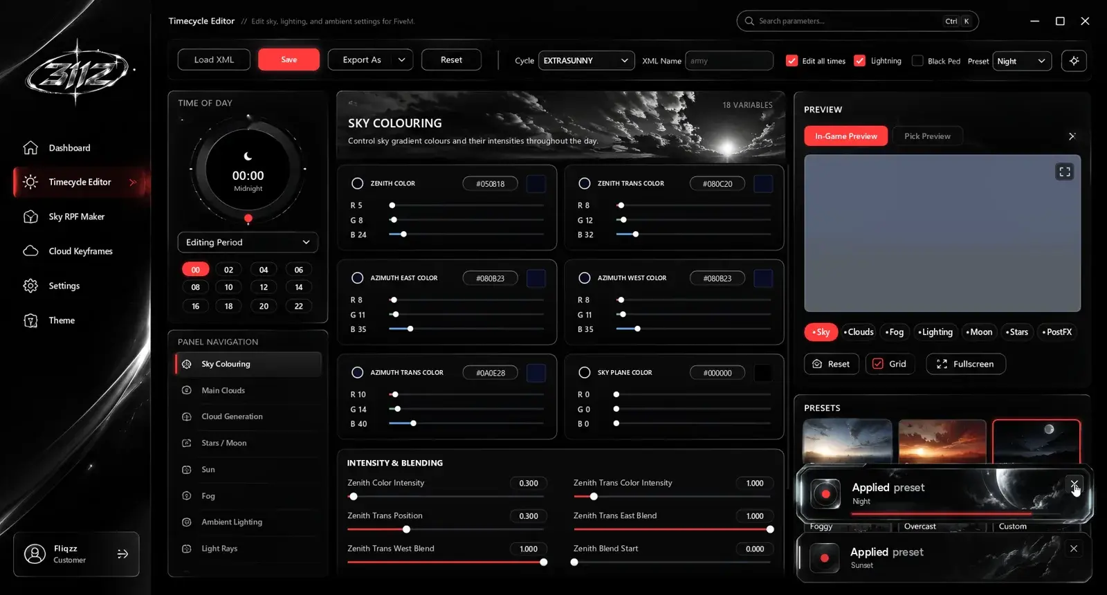 3112 Studio — the Timecycle Editor with its time-of-day clock and live preview