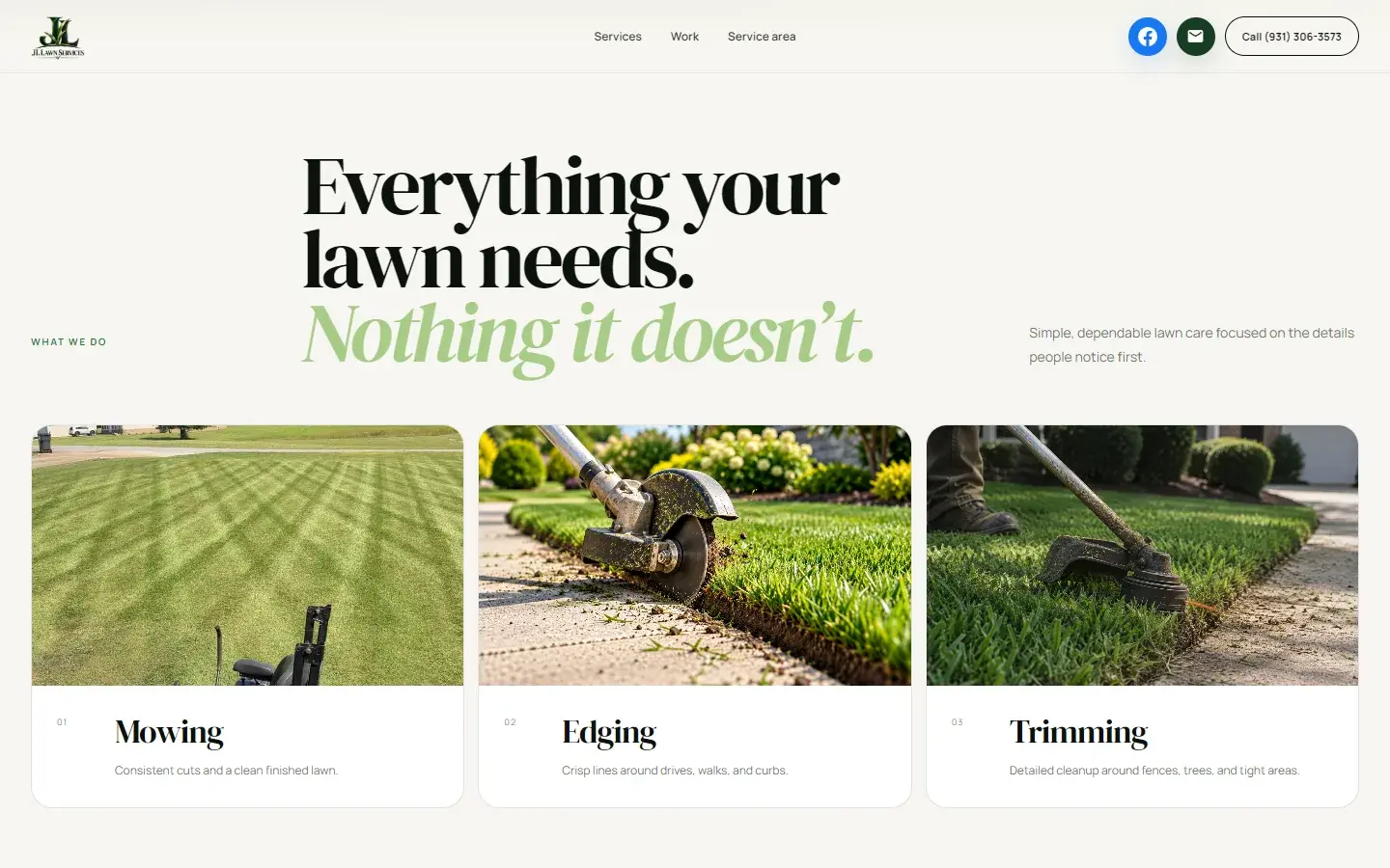 JL Lawn Services — the three services: mowing, edging and trimming